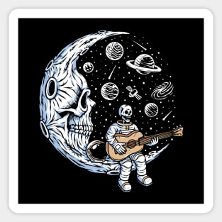 Funny Skeleton Astronaut Playing Guitar on Dead Moon Sticker